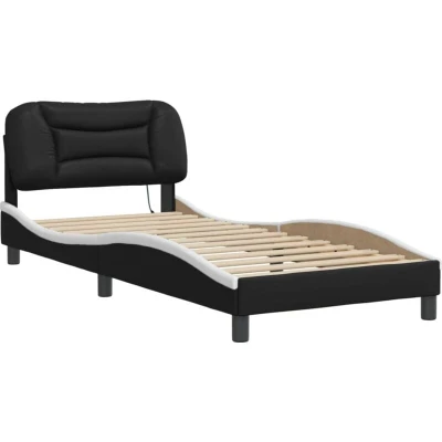 Image of vidaXL Bed Frame with LED without Mattress &quot;Hvar&quot; Black and White 90x200 cm