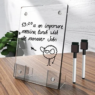 Image of NiOffice Clear Acrylic White Board 8x6 Inches,Weekly Planner Board, Frameless Desktop Dry Erase with Flexible Magnetic Stand and Markers, Whiteboard Desk Accessories for Home, Office, School