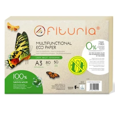 Image of A3 Recycled Paper 80g 50 Sheets 100% Pack of Natural Colour Suitable for Laser Printers and Inkjet Catering (50 Sheets)