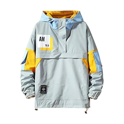 Image of GURUNVANI Casual Hoodie Long Sleeve Hooded Jacket Color Block Pullover, 8031white, XXL