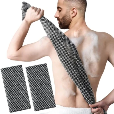 Image of EUPSIIU 2 Pack Black Cloths Loofah Net, Body Scrubber, Back Scrubber for Shower, Extra Long Exfoliating Washcloth, Washer Scrubbing, Washing (Black)