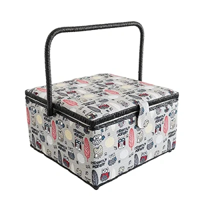 Image of Korbond Sewing Basket Extra Large Nightly Forest Design 18cm x 36cm 34cm