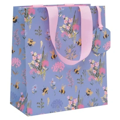 Image of Glick Luxury Gift Bag Medium Bee Meadow for Birthdays, 200 x 225 100 mm, Blue