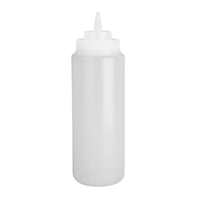 Image of Vogue Squeeze Sauce Bottle 910 ml/32 oz, Clear Polyethylene, Wide Neck for Mess Free Filling, Precise Narrow Dispenser Tip, Refillable Bottle, Screw Top Design, Commercial or Home Use, E093