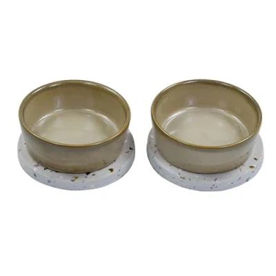 Image of Lesser &amp; Pavey Terrazzo Snack Bowl with Serving Platter for Dishes Premium Soup Round Square and Rectangle Base Bowls in Set of 2 Elements