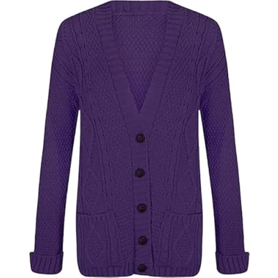 Image of MAYA® Plus Size Womens Button Long Sleeve Pocket Top Ladies Knitted Cardigan (Purple, 12 14)