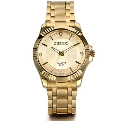 Image of JewelryWe Birthday Gift Men&#039;s Gold Stainless Steel Watch with Golden Dial Free Customized Engraving