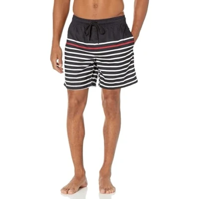 Image of Amazon Essentials Men&#039;s 7&quot; Quick Dry Swimming Trunks Discontinued Colours, Black White Stripes, M