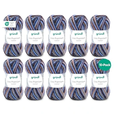 Image of Gründl Lisa Premium Color Pack of 10 Balls, Acrylic, Brown Beige Blue 14, 10x 50g