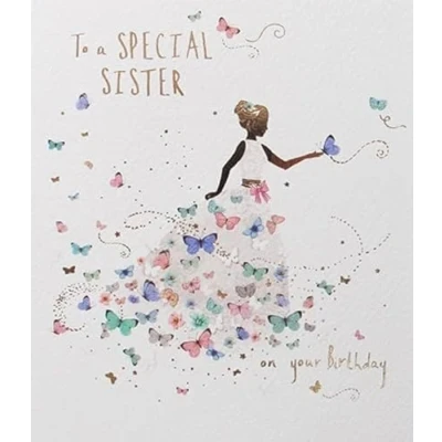 Image of Paperlink Special Sister Birthday Card Girl in Butterfly Dress with Foil Details Eco Friendly, 155 x 175mm