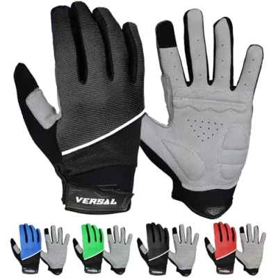 Image of VERSAL Full Finger Cycling Gloves Gel Padded Mountain Bike Touchscreen Breathable MTB Bicycle Biking Riding for Men/Women (M, Black)