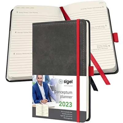 Image of SIGEL C2357 Conceptum Weekly planner 2023 design Vintage 13,5 x 20,3 cm hardcover 192 S dark grey