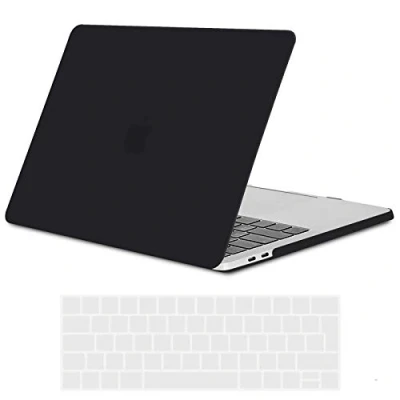 Image of TECOOL Case Compatible with MacBook Pro 15 inch 2019 2018 2017 2016, A1990 A1707 Touch Bar, Ultra Thin Hard Shell &amp; UK EU Keyboard Cover, Black (Matte)