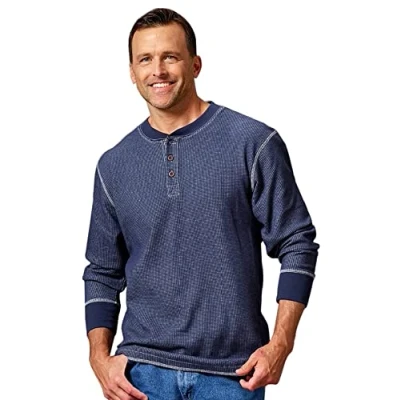 Image of Wrangler Authentics Men&#039;s Long Sleeve Waffle Henley Shirt, Mood Indigo, Medium