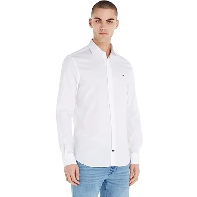 Image of Tommy Hilfiger Men&#039;s Core Cl Flex Poplin Sf Shirt Mw0mw25040 Dress Shirts, White (Bright White), 18.5