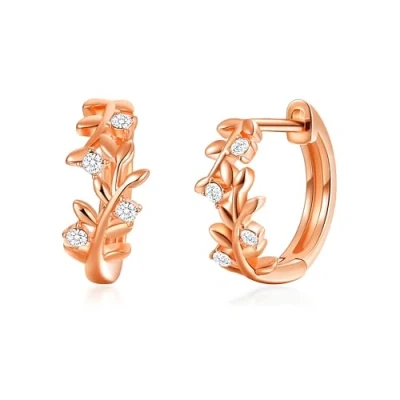 Image of Philip Jones Rose Gold Plated Leaf Hoop Earrings Created with Zircondia® Crystals