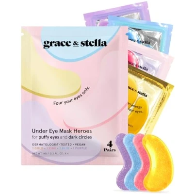 Image of grace &amp; stella Under Eye Gel Patches Multi Color Pack 4 Pairs of for Dark Circles Colors/1 Pair Each Puffy Eyes Treatment Vegan Cruelty Free Birthday Gifts Women