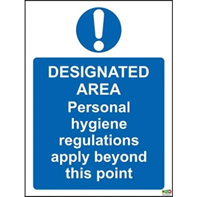 Image of Hygiene Catering Designated Area Personal regulations Apply Beyond This Point Safety Sign Self Adhesive Sticker 300mm x 200mm