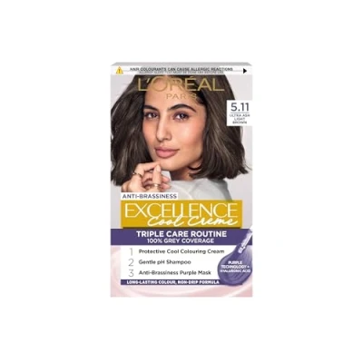 Image of L&#039;Oréal Paris Excellence Cool Crème Permanent Hair Dye, Radiant At Home Colour with Up to 100% Grey Coverage, Pro Keratin, 8 Weeks of Colour, Colour: 5.11 Ultra Ash Light Brown