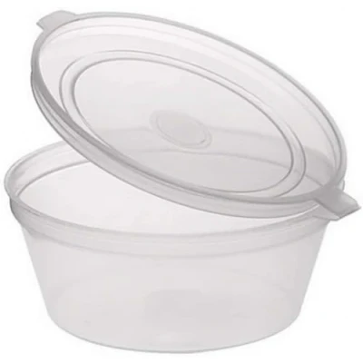 Image of ARA CHOICE 1oz Clear Plastic Round Food Grade Storage Containers Cups Reusable Deli Pots Tub Sauce Chutney Hinged Lids Cup Takeaway Restaurant Ideal for Freezing Hot and Cold (50)