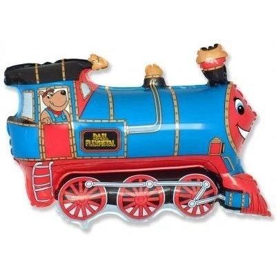 Image of Toyland® Blue Train Shaped Foil Balloon 66cm (26&quot;) Kids Party Decoration