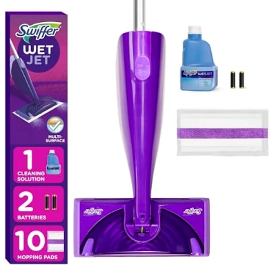 Image of Swiffer WetJet Hardwood and Floor Spray Mop Cleaner Starter Kit, Includes: 1 Power Mop, 10 Pads, Cleaning Solution, Batteries