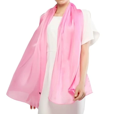 Image of RIIQIICHY Scarf for Women Silk Feeling Lightweight Chiffon Pashmina Hair Wrap Wedding Shawl Evening Dresses Pink