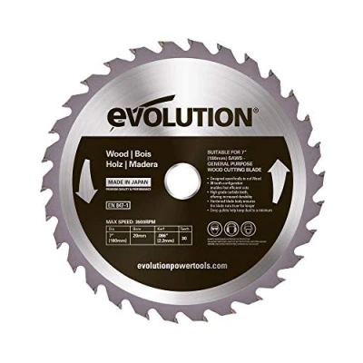 Image of Evolution Power Tools GW180TCT 30CS General Wood Carbide Tipped TCT Blade, For Circular Saws and Mitre Saws, Smooth Fast Cuts In Wood, Clean, Splinter Free Cut, 30 Teeth, 180 mm