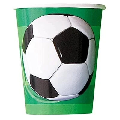 Image of Multicolor 3D Soccer Party Paper Cups (9oz) 8 Count Sturdy &amp; Fun Drinkware for Sports Themed Celebrations