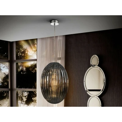 Image of Ovila Pendant Light with Large Grey Shade in Shimmered Smoke Tonality