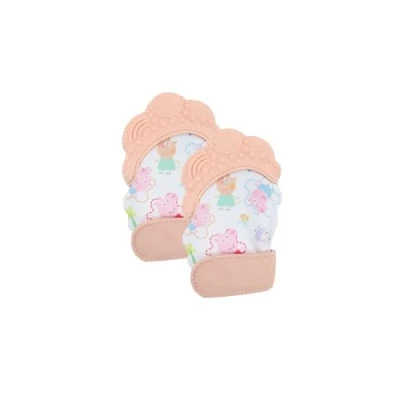 Image of Peppa Pig Teething Mitt, 2 Pack 3M+ Mitten for Babies, Pink/Blue Grow with Infant Soothing Pain Relief Mitt a Velcro Strap