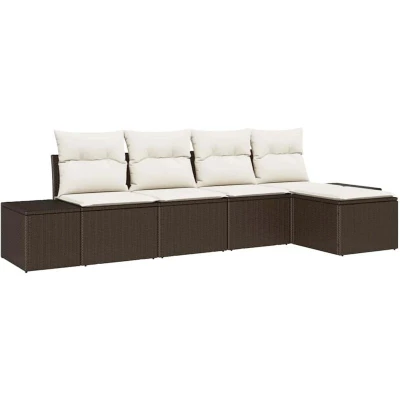 Image of vidaXL 5 Piece Garden Sofa Set with Cushions Brown Poly Rattan
