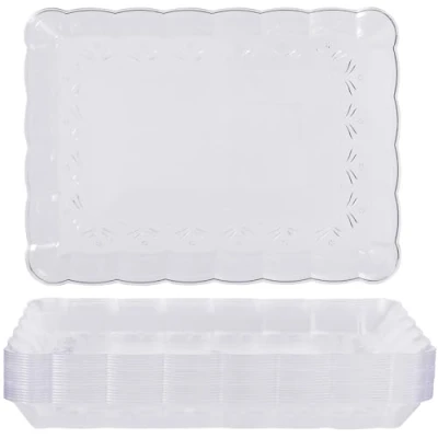 Image of MATANA 18 Large Rectangular Serving Platters, 32x24cm Clear Plastic Trays for Food Serving, Catering, Parties, Weddings, Birthdays Sturdy &amp; Reusable Snack, Sandwich, Buffet