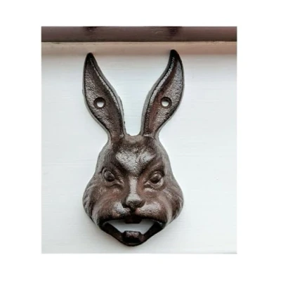 Image of Wall Mounted Bottle Opener Animal Hare Cast Iron Metal Heavy Vintage Rustic