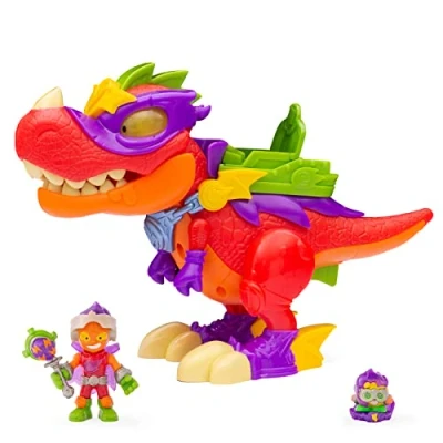 Image of SUPERTHINGS RIVALS OF KABOOM, V Rex Superdino Articulated Villain Dinosaur with Lights and Sound Effects, 1 Exclusive Kazoom Kid SuperThing