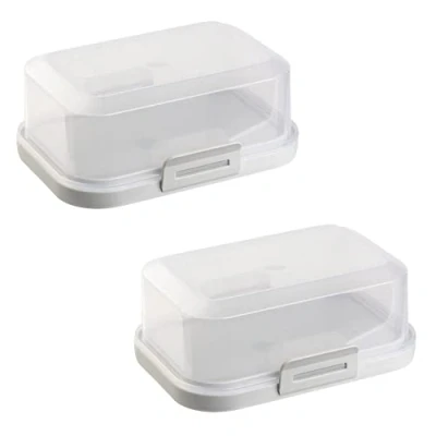 Image of Engelland 2 x Stackable Butter Dish with Closure, Pink/Cream White, Plastic, Perfect Organisation in the Fridge, BPA Free, Multi Purpose
