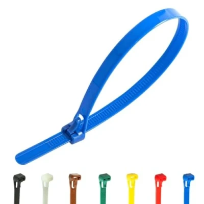 Image of Gocableties 100 Pack of 250mm x 7.6mm Reusable Cable Ties, Heavy Duty Blue Releasable 10&quot; Premium Tie Wraps, Strong Nylon Zip Ties