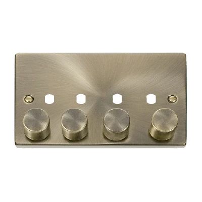 Image of Click Deco 4 Gang Unfurnished Dimmer Plate and Knob (1600W Max) Antique Brass
