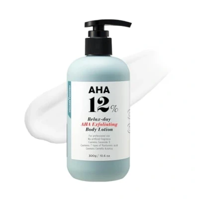 Image of [VILLAGE 11 FACTORY] RELAX DAY AHA EXFOLIATION Body Lotion (300g) Korean skincare Exfoliating &amp; Hydrating with 12% Glycolic Acid Gently removes dead skin cells Unscented