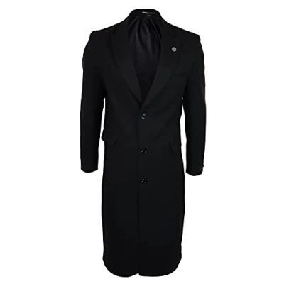 Image of TruClothing Mens Full Lenth Overcoat Mac Jacket Wool Feel charcoal Black 1920s Blinders l