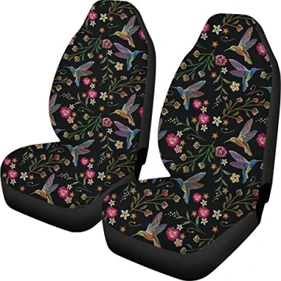 Image of Wanyint Floral Hummingbird Vintage Style Universal Auto Car Front Seat Covers Bucket Seats Protector Fit for Car,SUV Sedan,Truck