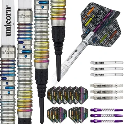 Image of Unicorn Soft Tip Darts Set Seigo &#039;The Ninja&#039; Asada Code Players DNA 90% Natural Tungsten Barrels with Multicolour Titanium Accents Presentation Packaging 24 g