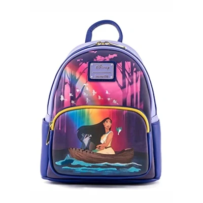 Image of Loungefly Disney Pocohontas Just Around The River Bend Women&#039;s Double Strap Shoulder Bag Purse, Ocean Tides, One Size