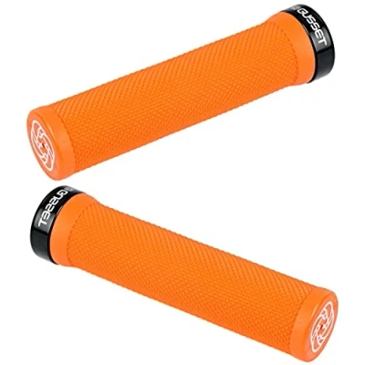 Image of Gusset Single File Lock On Mountain Bike Grips Orange, 133mm length / 25A VEXK Compound MTB Cycling Cycle Trail Enduro Ride Comfort Handle Bar Handlebar Part Race Rubber Pattern Pair Accessories