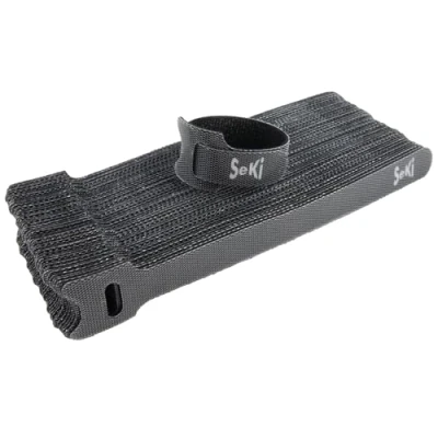 Image of SeKi Pack of 50 Velcro Cable Ties, Black, 15 cm, Tape, 12 mm Wide, Management, Organiser, Reusable Ties with Eyelet