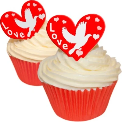 Image of Pack of 12 Edible Wafer Decorations Love Dove Hearts 201 356