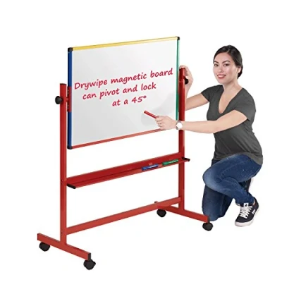 Image of Wonderwall Junior Double Sided Magnetic Mobile Whiteboard (H) 600 x (W) 900mm with Pen Tray Ideal Writing aid for School, Early Years