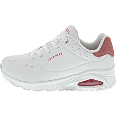 Image of Skechers Women&#039;s Uno Pop Back, White Durabuck/Coral Suede Trim, 4.5 UK