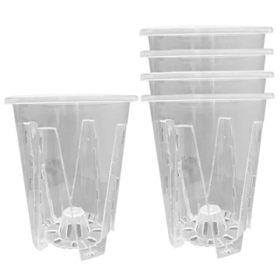 Image of Orchid Pots 5PCS Clear Flower with Drainage Holes Plastic Planter Breathable Slotted Plant for Orchids, Succulents, Houseplants