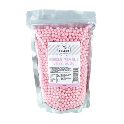 Image of Culpitt Select Edible Pearls Pink 7mm Beads, Cake Sprinkle Decorations for Cakes, Cupcakes, Cookies, Ice Cream, and Desserts 500g